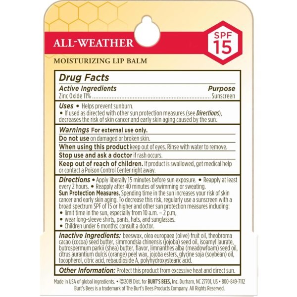 Burt's Bees All-Weather SPF15 Moisturizing Lip Balm - Image 4
