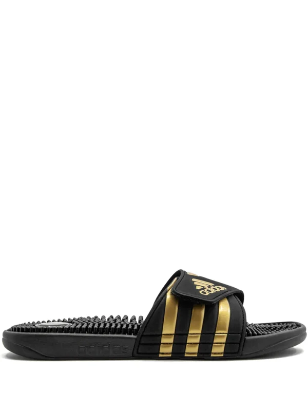 Adidas Adissage Black/Gold Slip-on Adjustable Strap Sandals, Size Mens 12/WMN 13 - Image 2