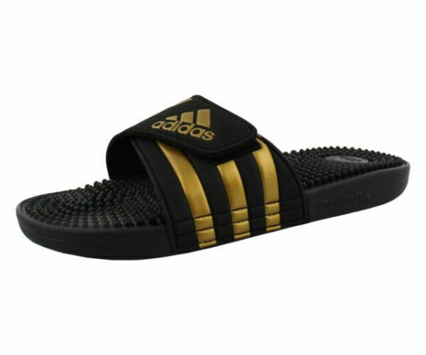 Adidas Adissage Black/Gold Slip-on Adjustable Strap Sandals, Size Mens 12/WMN 13 - Image 3
